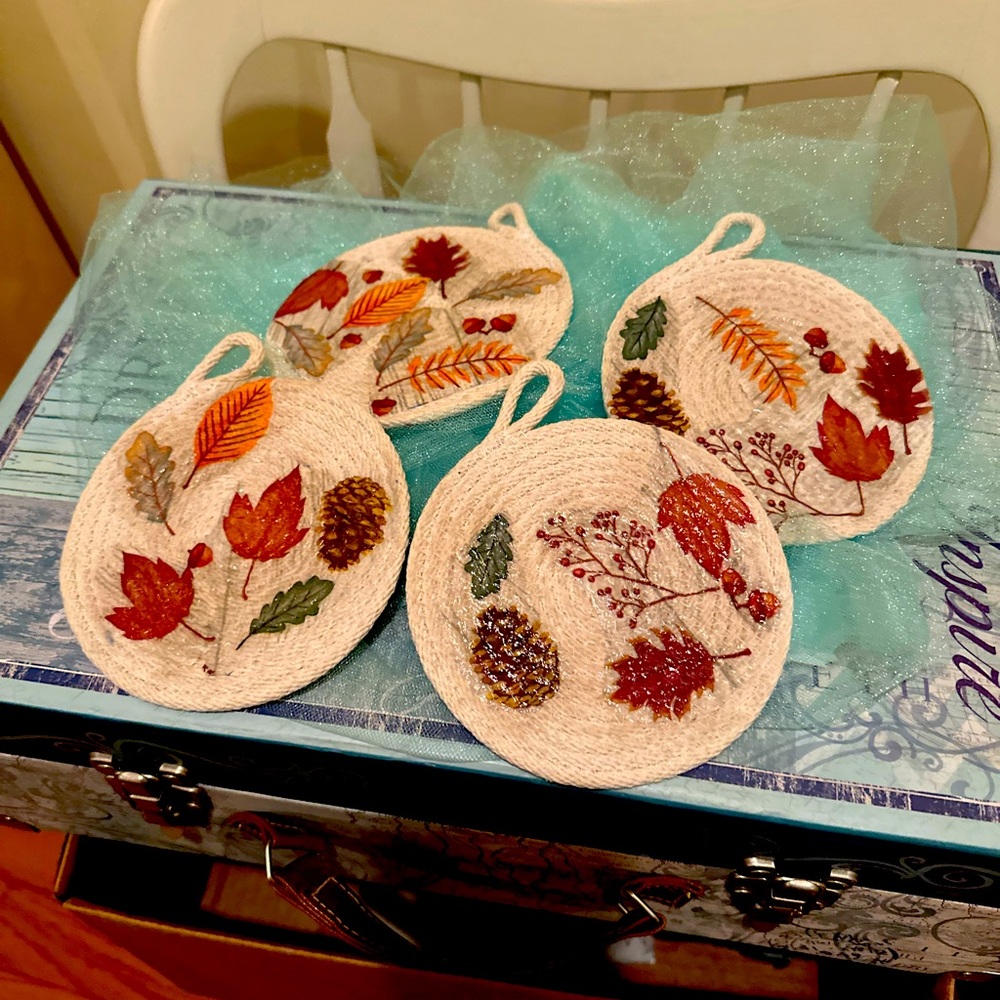 Handmade cotton rope coasters of four